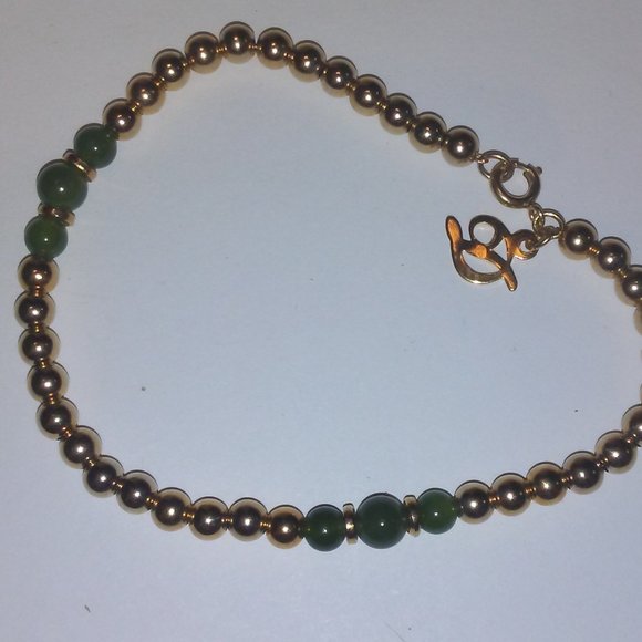 Gold Filled Beads Green Jade BraceletDanecraft NWT - Picture 2 of 3